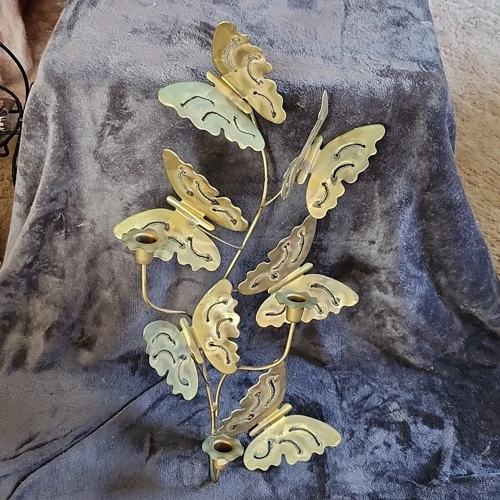 Vintage Brass Butterfly Wall Art  Gold-Copper Fluttering Movement MCM